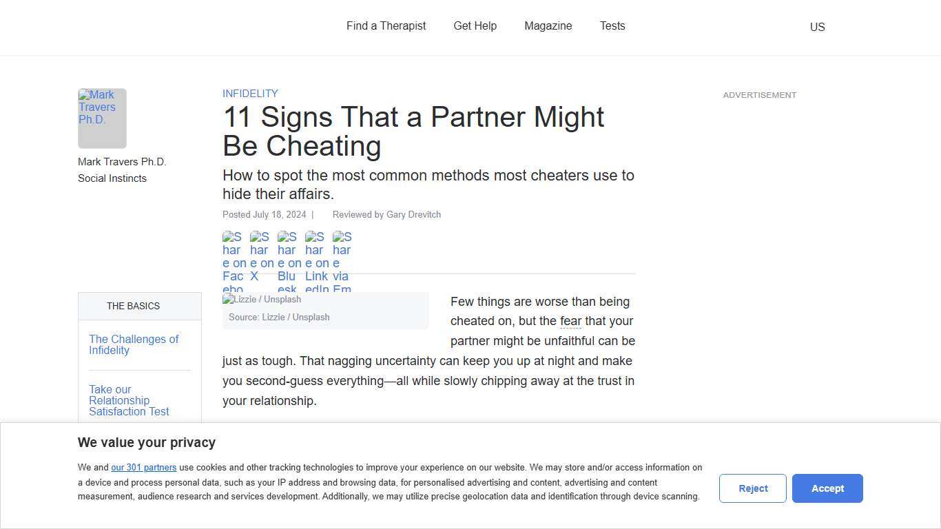11 Signs That a Partner Might Be Cheating | Psychology Today